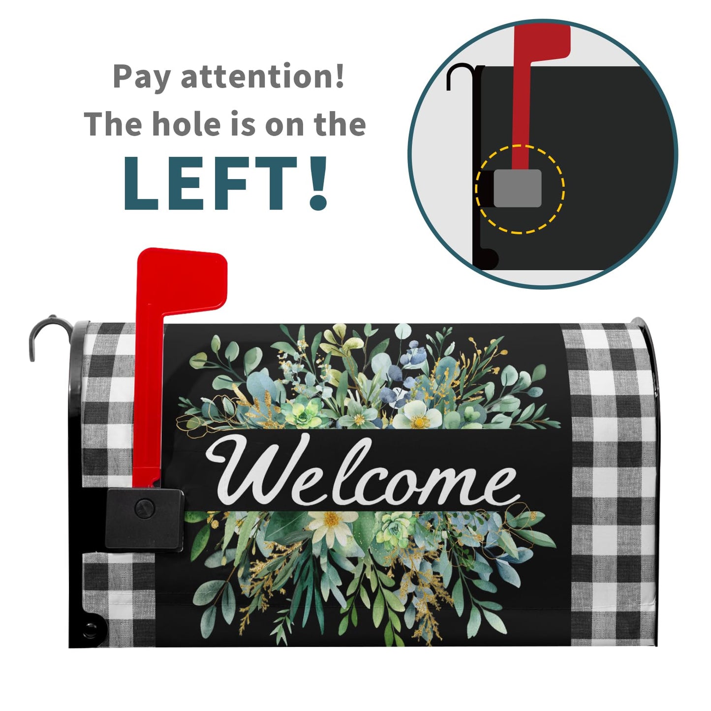 Spring Summer Wreath Welcome Mailbox Covers Magnetic Spring Black White Buffalo Plaid Mailbox Cover Large Green Wreath Mailbox Wraps Post Letter Box Cover Decor for Home Farmhouse Gadern Yard 25"x21"