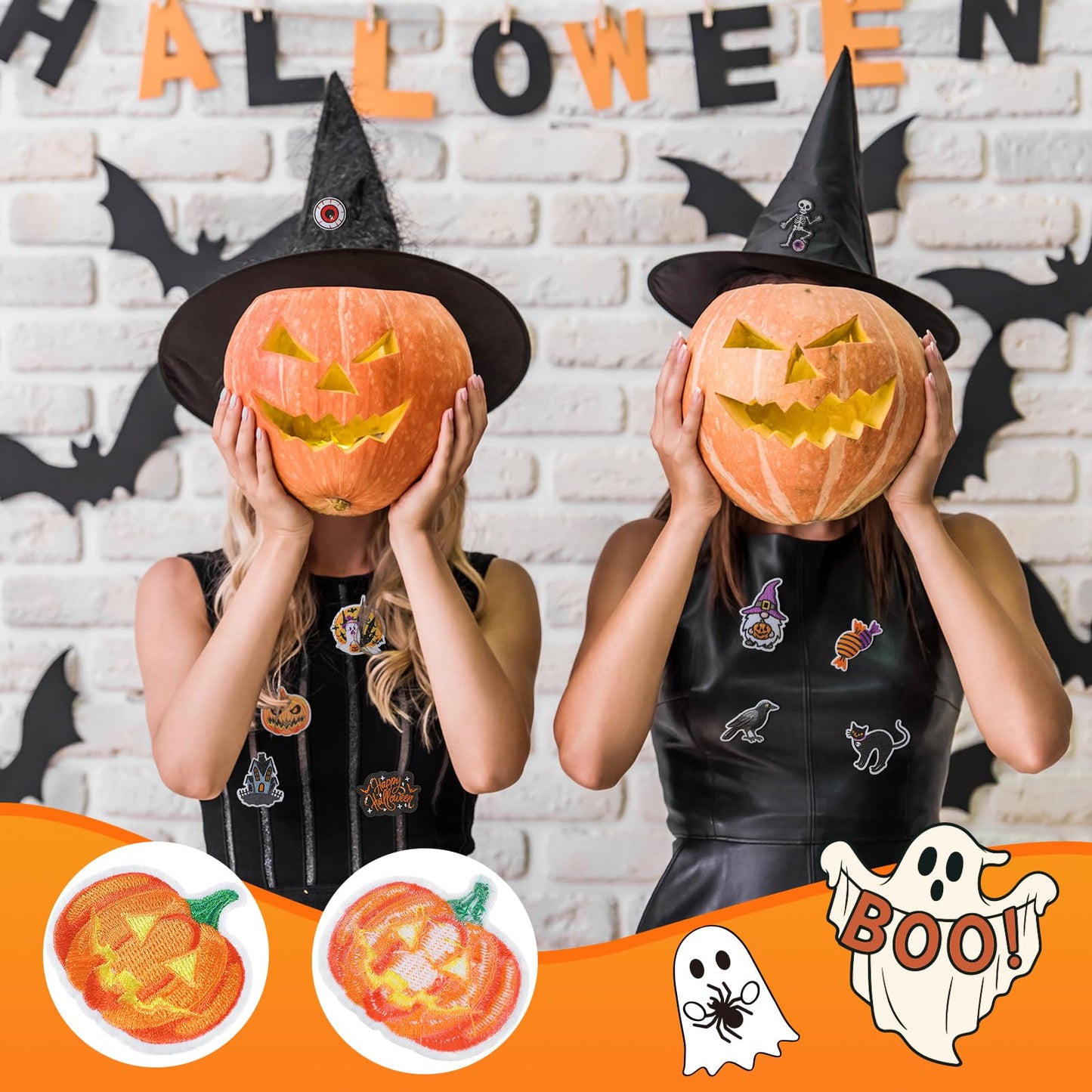 Janinka 72 Pcs Halloween Iron on Patches Boo Pumpkin Bat Ghost Sew on Embroidered Applique Rrepair Patch DIY Crafts Festive Gifts for Halloween Clothing Hat Bag Backpack DIY Crafts Decor
