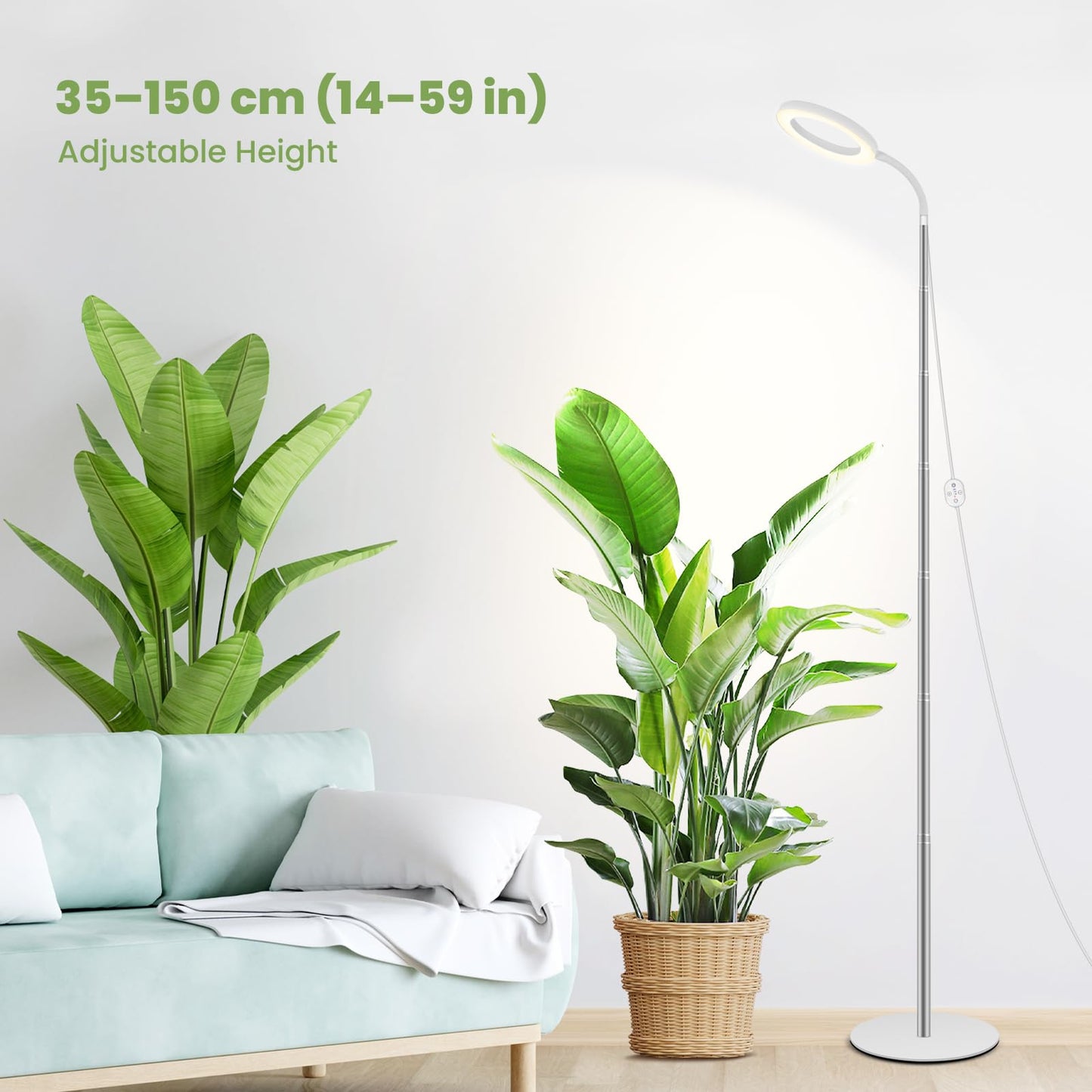 Grow Lights for Indoor Plants 24V, 660nm-Enhanced Full Spectrum, LUMILEDS LED Plant Light, 6.3in Grow lamp with Timer & Dimming, Adjustable Height 14-59in, 15W, 260μmol/s/m²@15cm(6in), J15-W