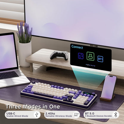 RK ROYAL KLUDGE S98 Mechanical Keyboard w/Smart Display & Knob, Top Mount 96% Wireless Mechanical Keyboard BT/2.4G/USB-C, Hot Swappable, Software Support, Creamy Sounding, 98 Keys