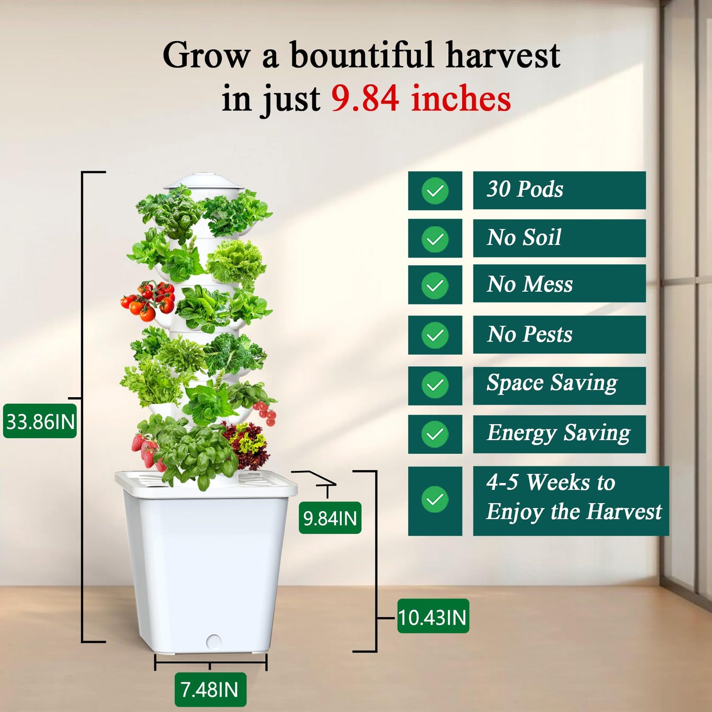 LYCereal Hydroponics Growing System, 30-Plant Indoor Hydroponic Tower with Pump System, Plants Germination Kit, Smart Aeroponic Herb Garden, Vertical Hydroponic System for Gardening Lover (No Seed)