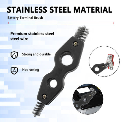 Stacool Car Battery Terminal Cleaner,Stainless Steels 4-in-1 Battery Post Cleaner for Post Adapter & Clamps,Multi-Purpose Car Cleaning Accessories (Black)