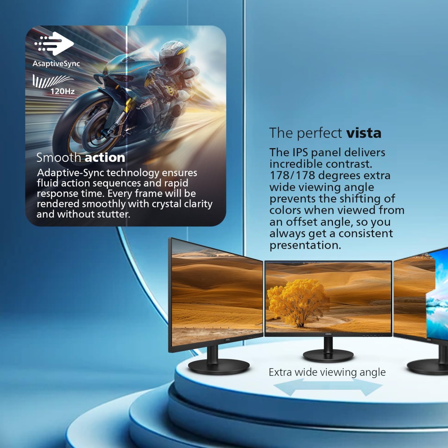 Philips 221V8LB 22 inch Class Thin Full HD (1920 x 1080) Monitor, 100Hz Refresh Rate, VESA, HDMI x1, VGA x1, LowBlue Mode, Adaptive Sync, 4 Year Advance Replacement Warranty