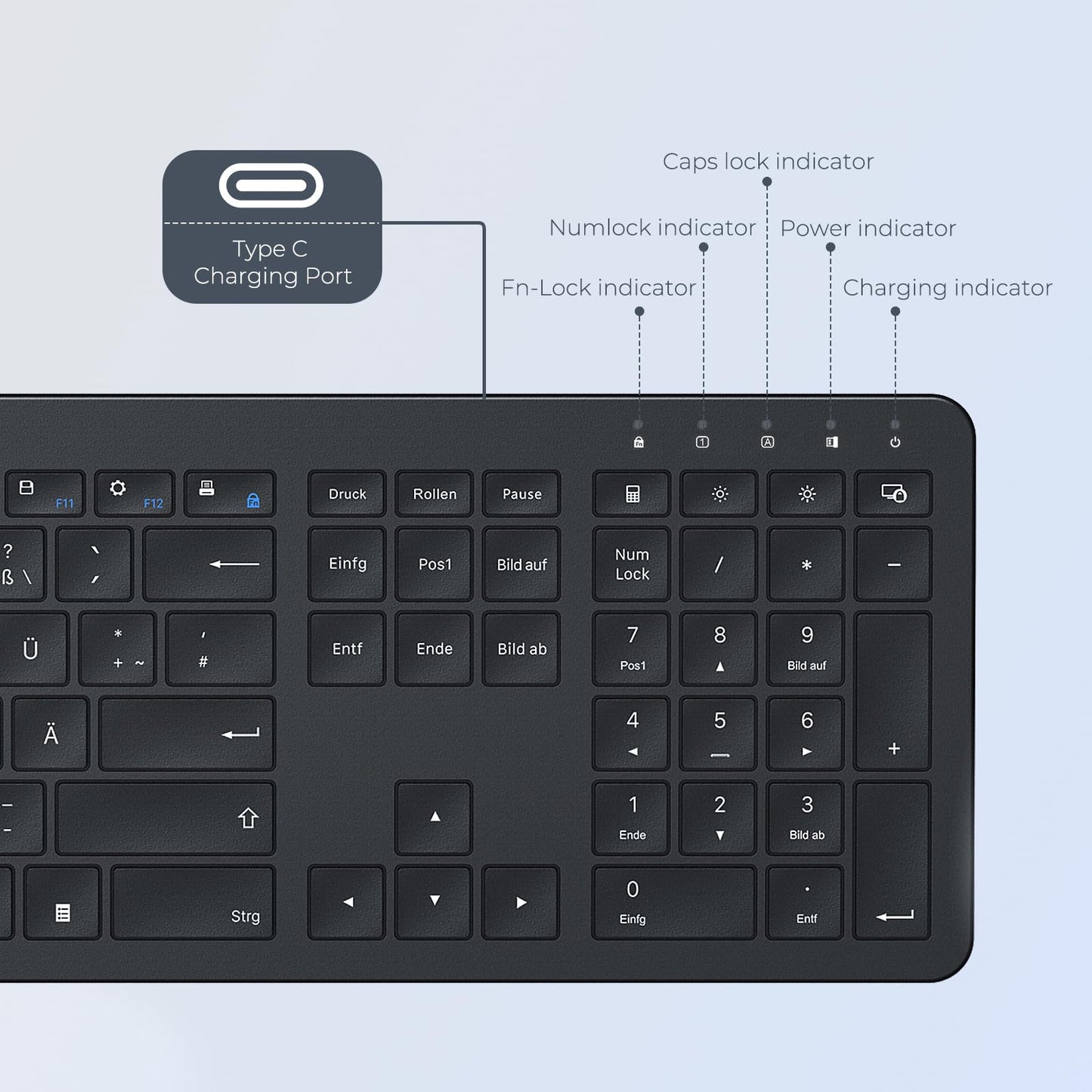 seenda Rechargeable Wireless Keyboard and Mouse, SK38-3 Ultra Slim Quiet USB Keyboard and Mouse Set for Windows Laptop PC, Full-Size QWERTY UK Layout, Black