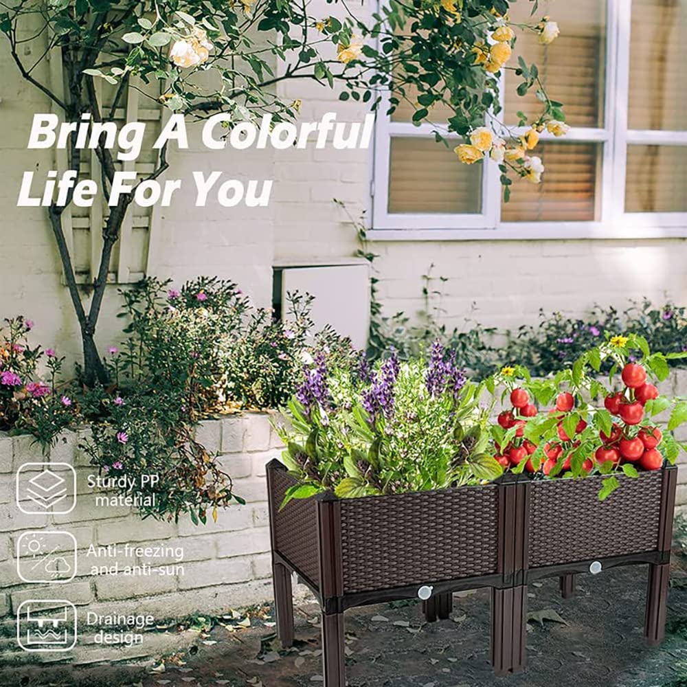 Souwuokoo Plastic Elevated Planters for Raised Garden Bed with Legs for Outdoor Plants Box Kits with Drainage Holes for Patio Deck Balcony to Planting Flowers,Vegetables,Tomato and Herbs