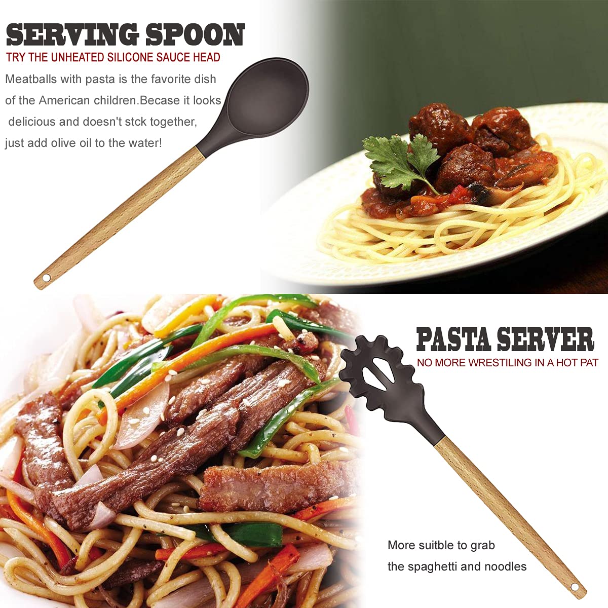 Kitchen Utensils Set- 35 PCs Cooking Utensils with Grater,Tongs, Spoon Spatula &Turner Made of Heat Resistant Food Grade Silicone and Wooden Handles Kitchen Gadgets Tools Set for Nonstick Cookware