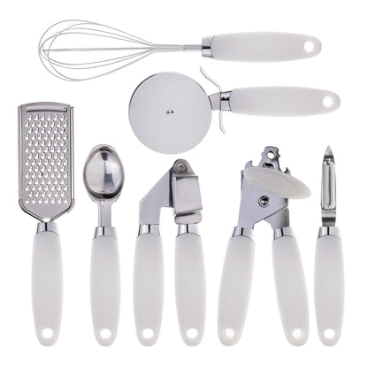 COOK WITH COLOR Kitchen Gadget Set Stainless Steel Utensils with Soft Touch Handles, 7 Pieces, Stainless Steel White