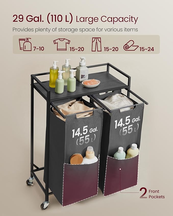 VASAGLE Laundry Sorter, 29 Gal. Laundry Hamper Basket