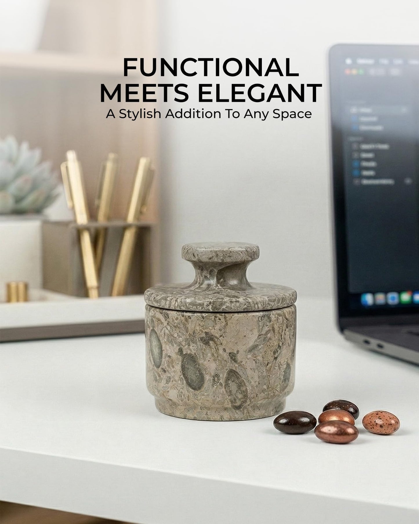 UrbanFocal Natural Marble Salt Cellar With Lid - Stone Salt Container And Stone Salt Holder, Spice Jars for Counter, Candy Jar & Spice Jar, Oceanic