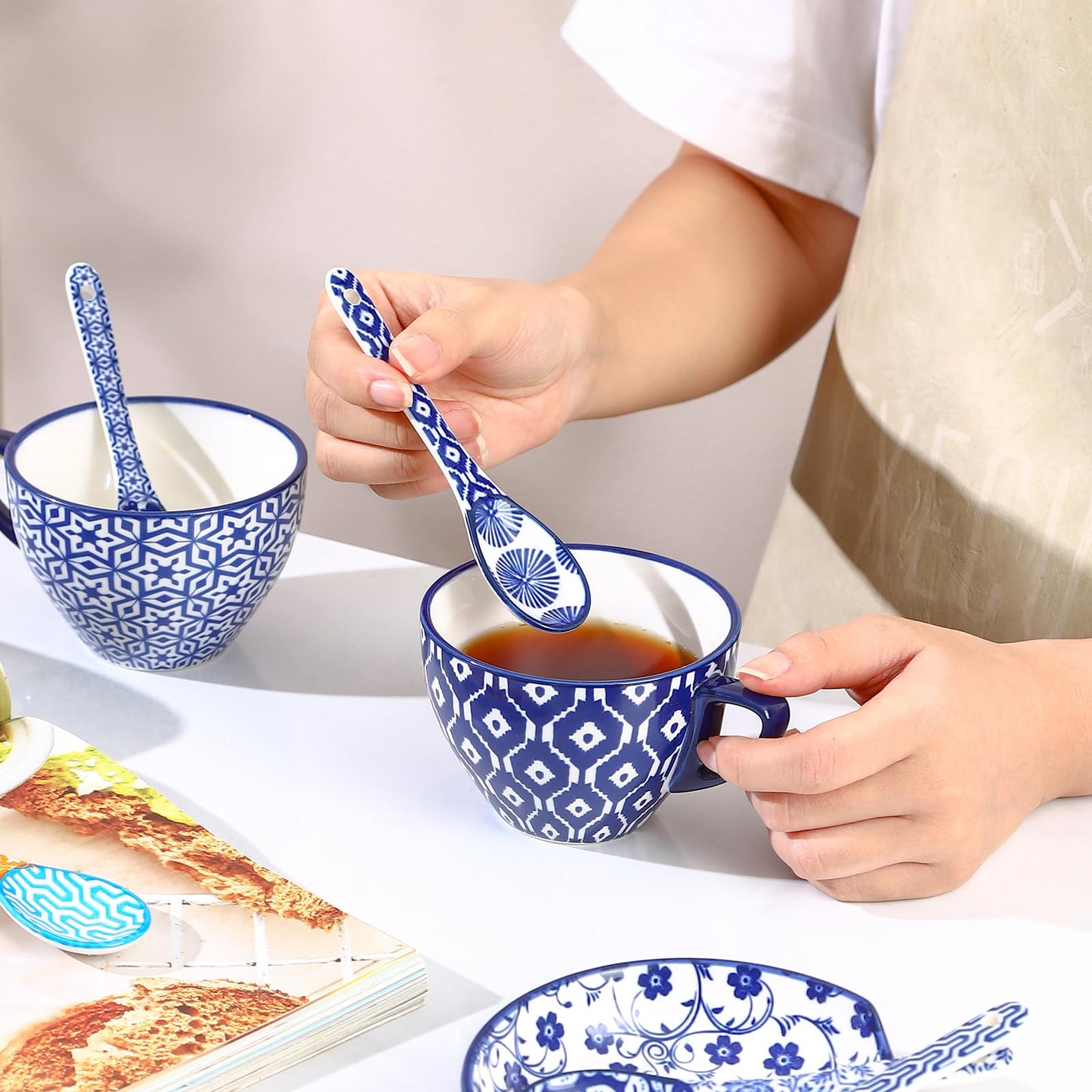 Selamica Ceramic Coffee Spoons, Teaspoons 5.2 Inch Small Spoons Set for Espresso, Tea, Dessert, Stirring, Dishwasher & Microwave Safe, Set of 6, Vintage Blue