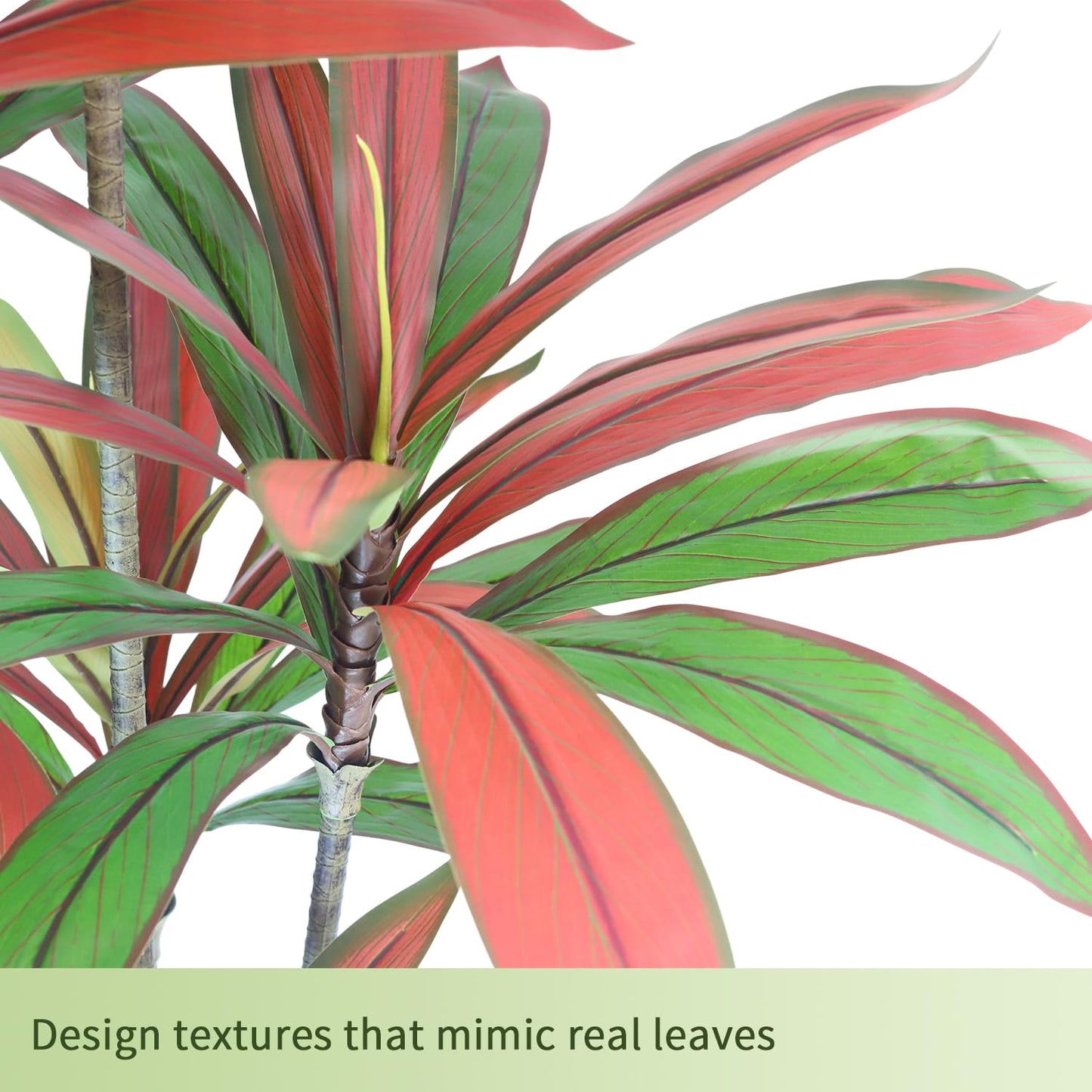5FT Artificial Dracaena Tree Red: Compact Faux Plant for Apartments, Realistic Greenery in White Planter, Easy-Clean Silk Tree for Small Space, Balcony, Office Gaoqisi