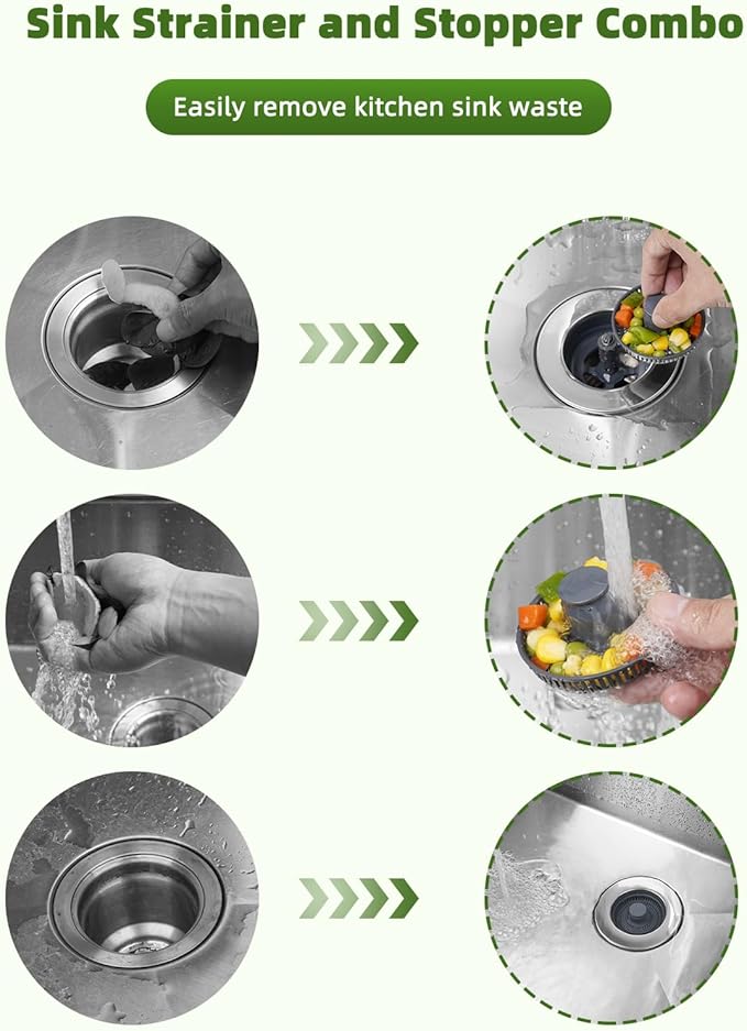 Universal Kitchen Sink Strainer Stopper Combo, 3 in 1 Pop Up Kitchen Sink