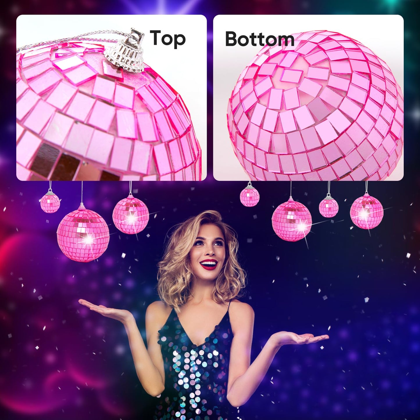 Mini Pink Disco Ball Ornaments: 60 Pack Small Disco Balls Pink Disco Party Decorations for Christmas Tree Cake Room Cake Room Birthday
