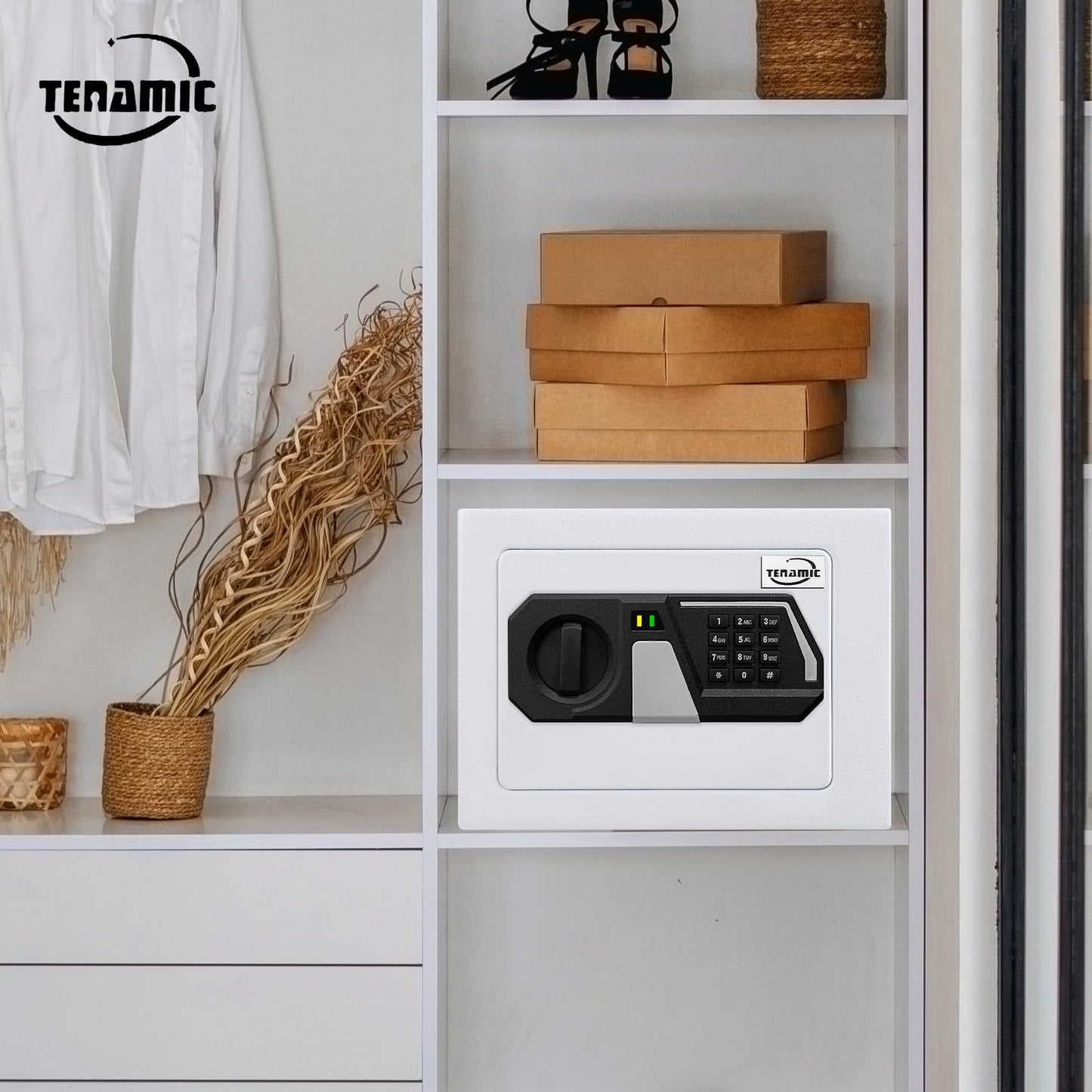 Tenamic Safe Box 0.23 Cubic Feet Electronic Digital Security Box, Keypad Lock Box Cabinet Safes, Solid Alloy Steel Office Hotel Home Safe, HB17 White