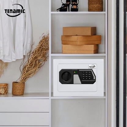 Tenamic Safe Box 0.23 Cubic Feet Electronic Digital Security Box, Keypad Lock Box Cabinet Safes, Solid Alloy Steel Office Hotel Home Safe, HB17 White