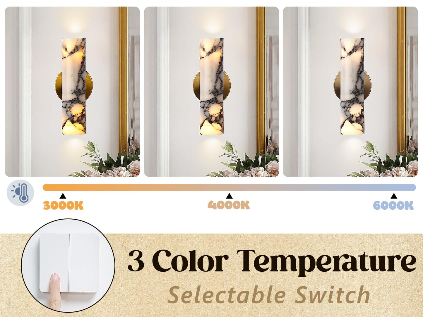 KAKINOTE Marble Wall Sconce,Calacatta Viola Alabaster Wall Sconce 9.5”Modern Natural Stone Wall Lamp for Bedroom,Bathroom Vanity,Hallway & Bedside,Hardwired G9 Base,Up and Down Lighting Fixtures