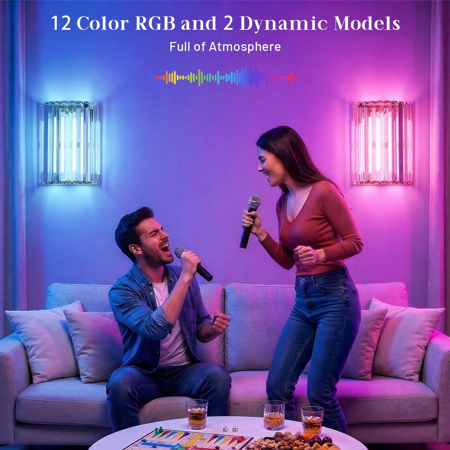Keep Shinning Gold Battery Operated Wall Sconces Set of Two, Crystal Wireless Wall Lights with Remote, Rechargeable Cordless Wall Lamps 12 RGB and 3 CCT Dimmable Decor for Bedroom Living Room Hallway
