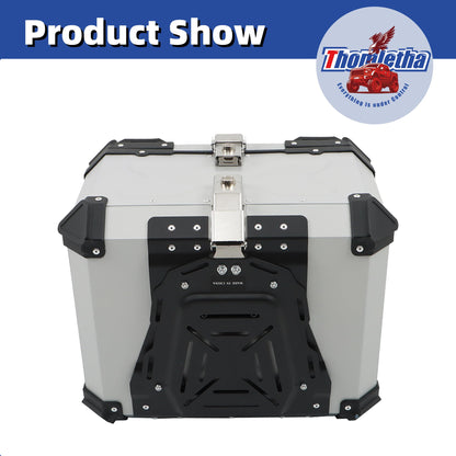 Thomletha 55L Aluminum Alloy Motorcycle Trunk Tour Tail Box Top Case with Mounting Plate Lock Silver