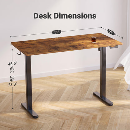 Claiks Electric Standing Desk, Adjustable Height Stand up Desk, 55x24 Inches Sit Stand Home Office Desk with Splice Board, Black Frame/Rustic Brown Top