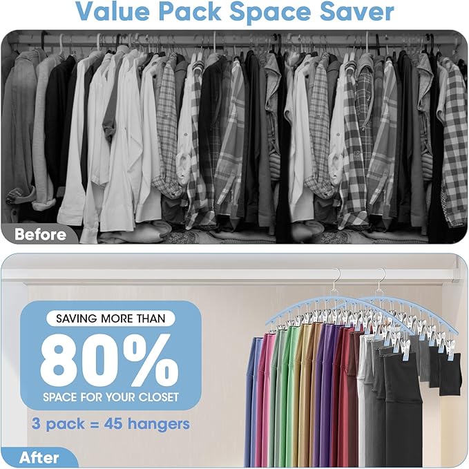6 Pack Legging Organizer for Closet Hanging, Pants Hangers