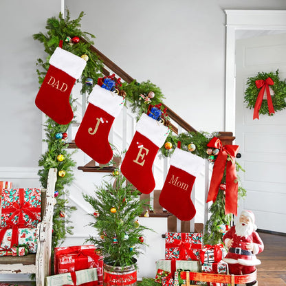 20 Inches Monogram Christmas Stockings with Mom Letters, Large Super Soft Christmas Stockings Red Velvet with White Super Soft Plush Cuff for Christmas Xmas Tree Holiday Fireplace