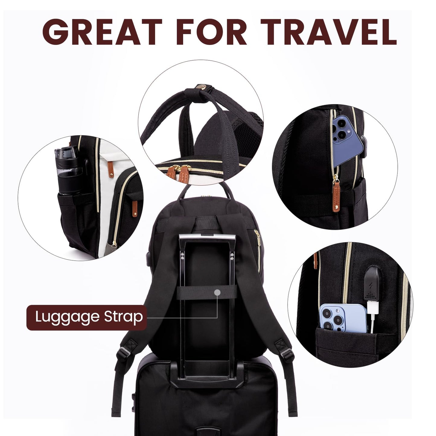 LOVEVOOK Laptop Backpack Women 15,6 inch, Waterproof Rucksack Bag with USB Port & Anti-theft Zipper, Large Womens Laptop Bags Back Pack for Work College Teacher Uni School Travel, Black
