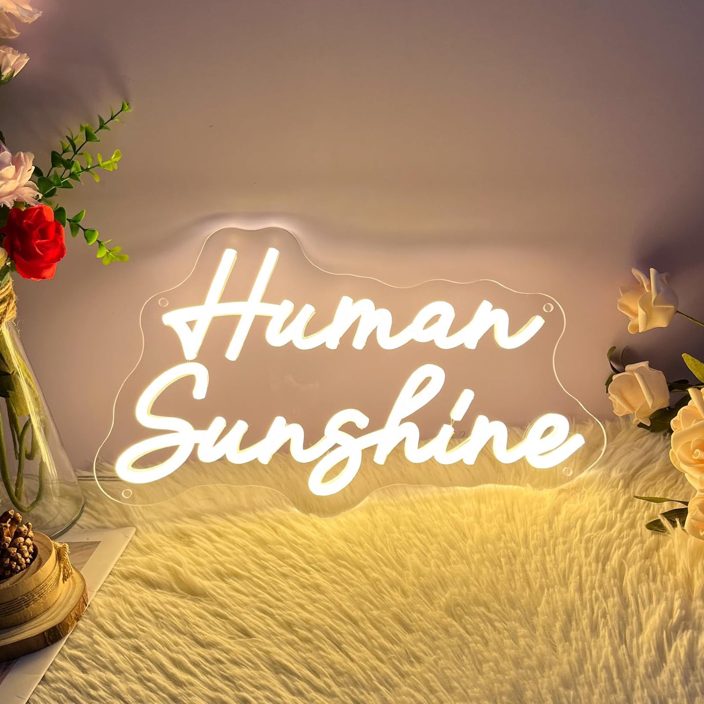 Human Sunshine Neon Sign for Wall Decor Customized Led Neon Light Sign Personalized Birthday Marry Wedding Christmas Gift Sign Party Bedroom Bar Home Room (Warm White,35×20.2 CM)