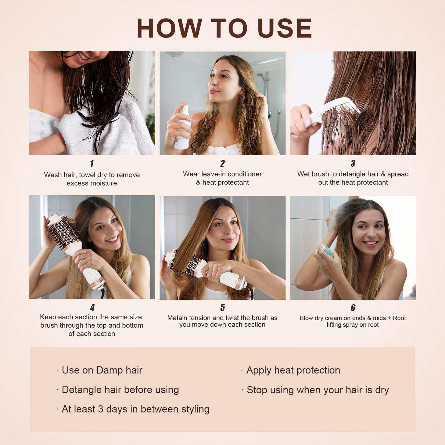 110-240V Travel Brush Hair Dryer, Small Hair Straightener Brush with European Plug Adapter for International Travel, 4 in 1 Hot Air Styler & Dryer for Drying Straightening Curling Volumizing