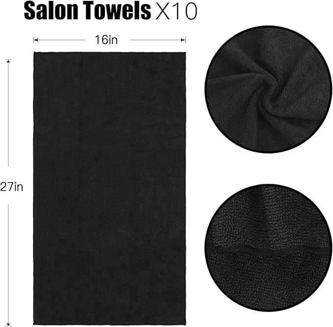 Black Salon Towels, Super Soft and Absorbent Microfiber Hair Towel