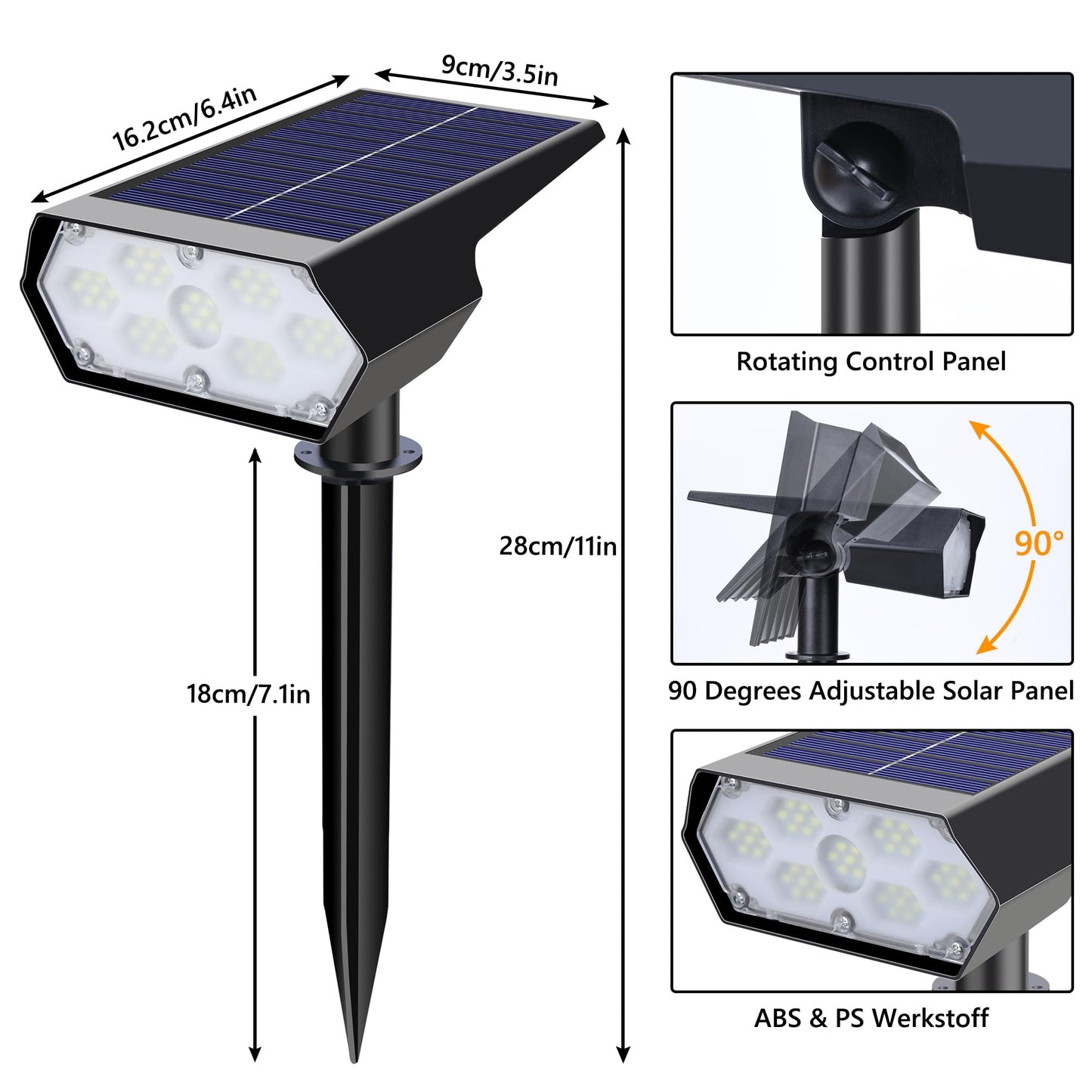 Solar Spot Light Outdoor, 49 LED Lights for Outside, 2 Modes Solar Powered Spotlights, Waterproof Pathway Light for Garden Yard Walkway Driveway Landscape Decorations (4 Pack-Cool White)