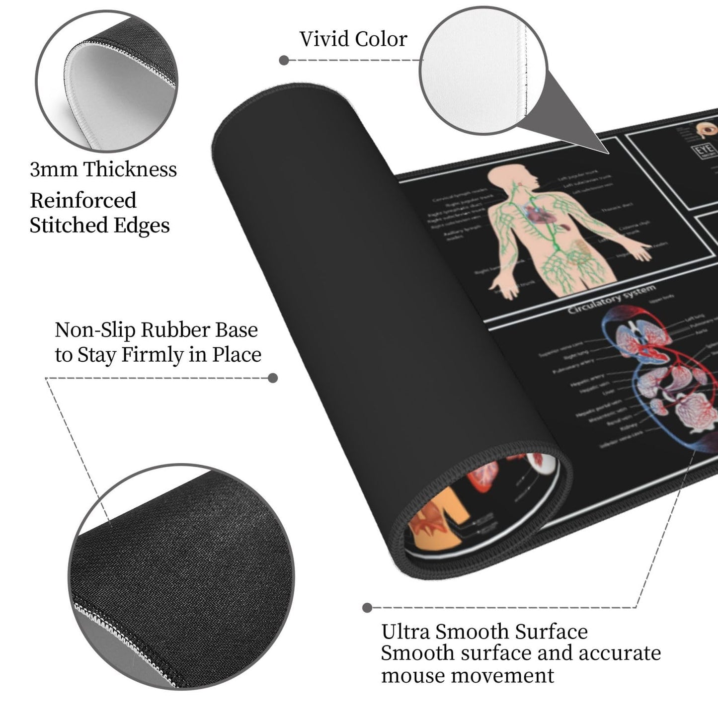 Medical Anatomy Human Physiology Medicine Doctor Assistant Anatomy Model Physiology Gaming Keyboard Mouse Pad Mousepad Desk Mat Huge Extended Xl Stitched Edge Rubber Sole For Home Office(31.5"X 11.8")
