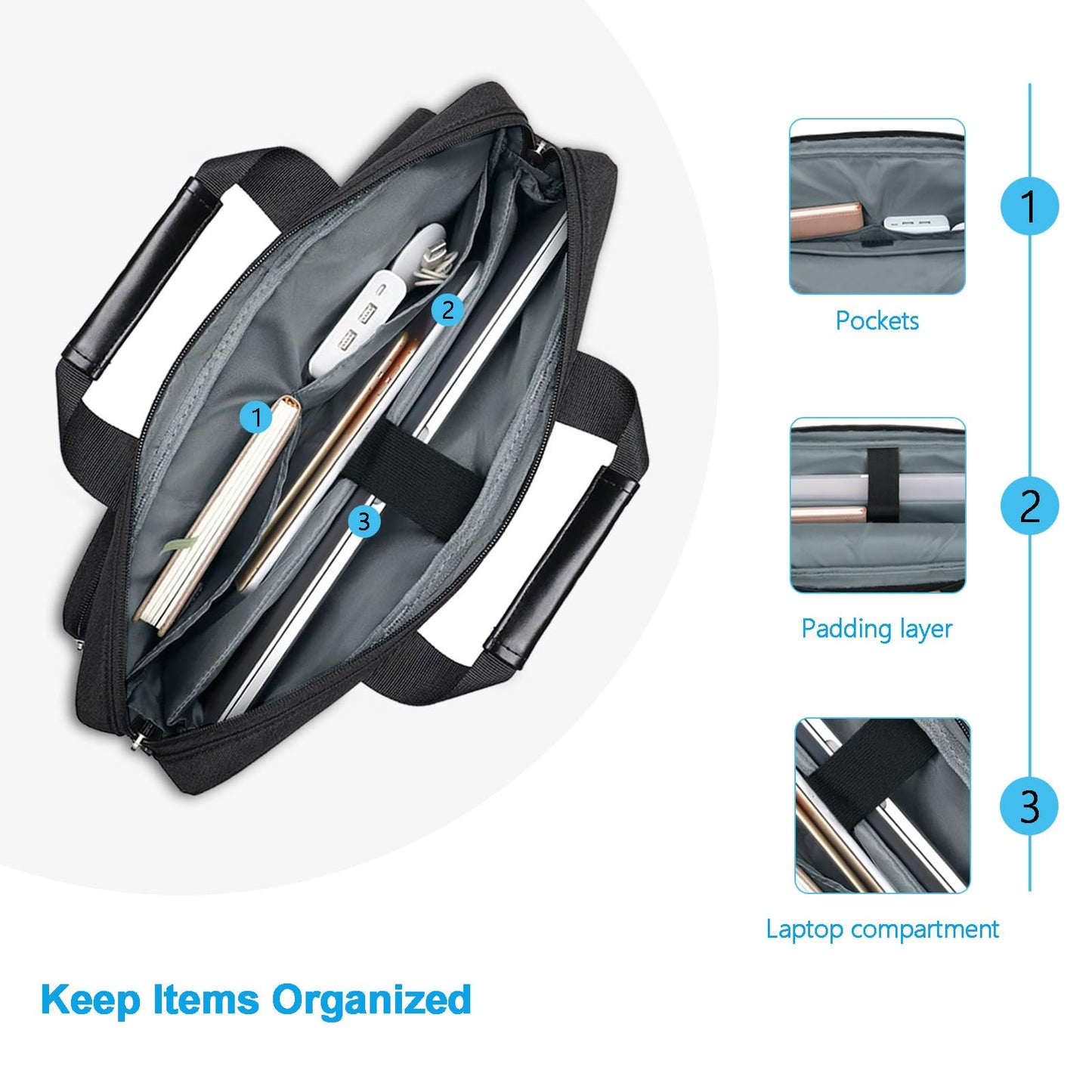 MOSISO Laptop Bag 16 inch, 15-15.6 inch Computer Shoulder Bag Compatible with MacBook Air 15 M4 M3 M2/Pro 16 M4 M3 M2 M1, Notebook &2 Raised&1 Flapover&1 Horizontal Pocket&Handle&Belt, Black