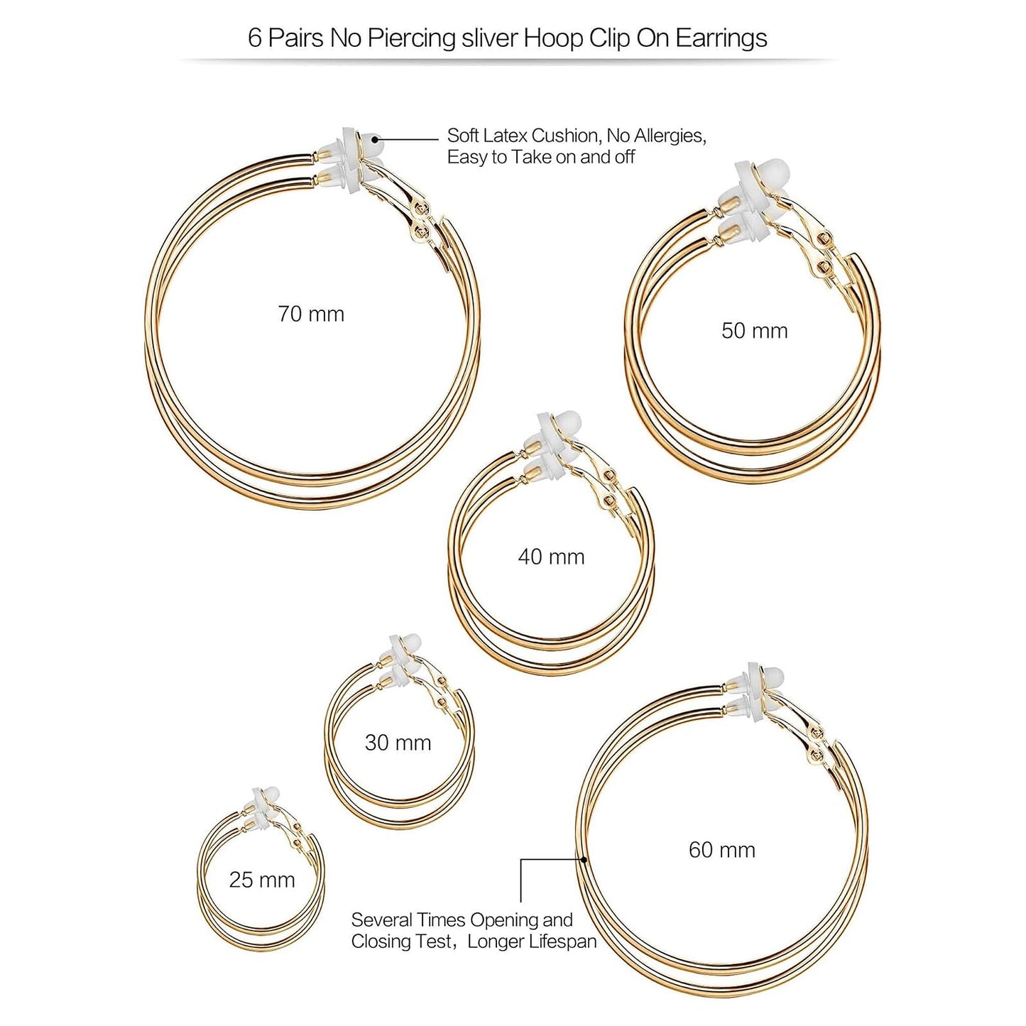 Sumind 6 Pairs Earrings Clip On Earrings Non Piercing Earrings Set for Women and Girls, 6 Sizes