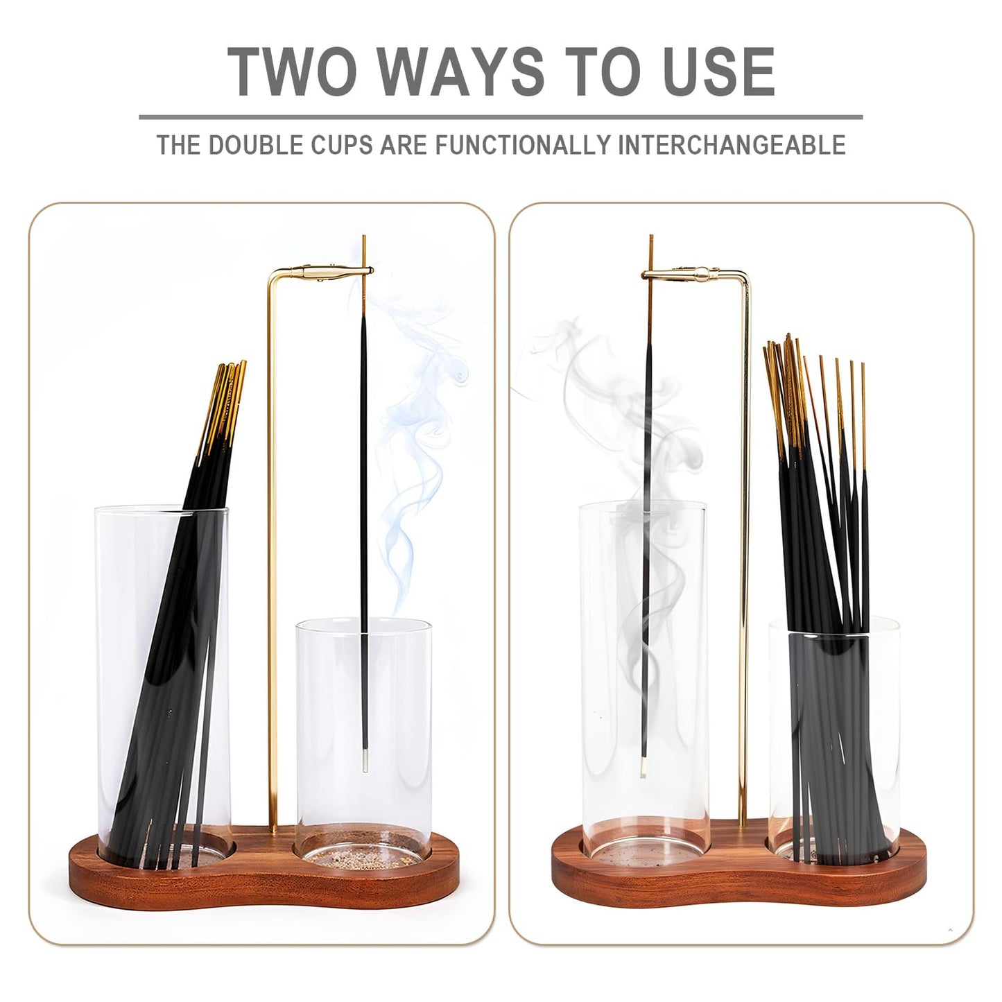 2 in 1 Incense Holder, Glass Incense Holder for Sticks, Anti-Ash Incense Burner with Removable Ash Catcher and Incense Storage for Yoga Meditation Spa Home Decor (Size A)