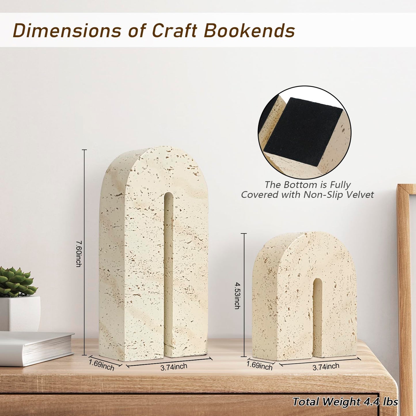 BOHDK Book Ends for Shelves, Resin Heavy Duty Decorative Bookends, Retro Arch Book Holder for Heavy Books, Imitation Travertine Book Stopper for Home Decor, Study, Bookshelf, Desktop, Set of Two