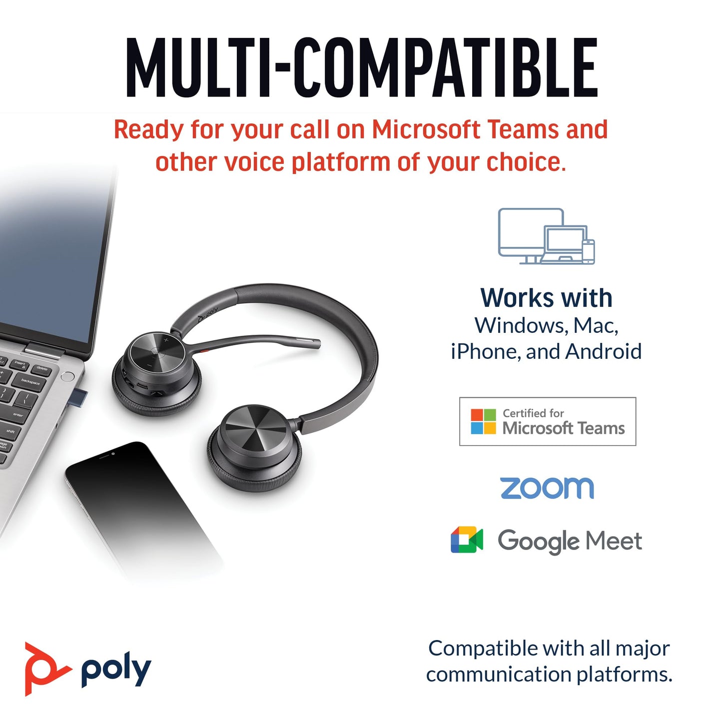 Poly Voyager 4320 UC Wireless Headset & Charge Stand - Noise-Canceling Wireless Headphones with Mic - Connect to PC via USB-C to USB-A Adapter, Cell Phone via Bluetooth, Microsoft Teams Certified