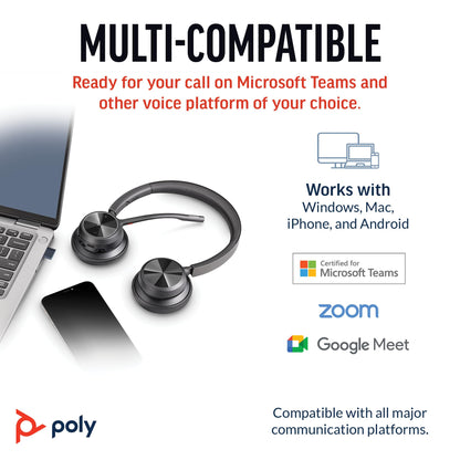 Poly Voyager 4320 UC Wireless Headset & Charge Stand - Noise-Canceling Wireless Headphones with Mic - Connect to PC via USB-C to USB-A Adapter, Cell Phone via Bluetooth, Microsoft Teams Certified