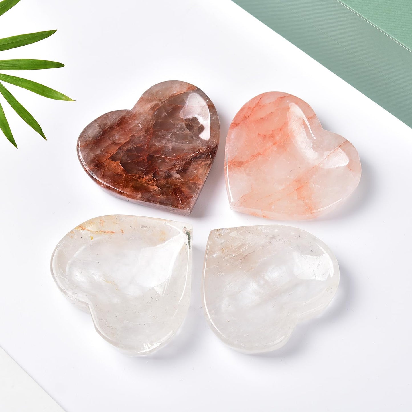 JIC Gem Clear Quartz Crystal Bowl Hand Carved Heart Shape Decorative Bowl Jewelry Tray Home Decor or Gift