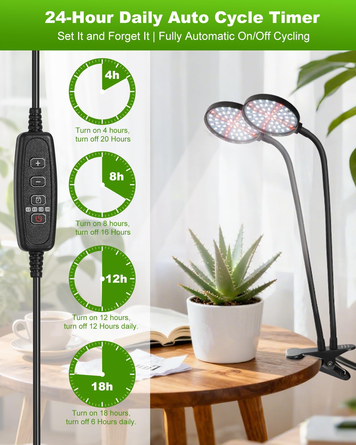Grow Lights for Indoor Plants Full Spectrum, Clip On Plant Light with Timer 4/8/12/18H, Adjustable Gooseneck, 5 Dimming Levels, LED Grow Lamp for Houseplants