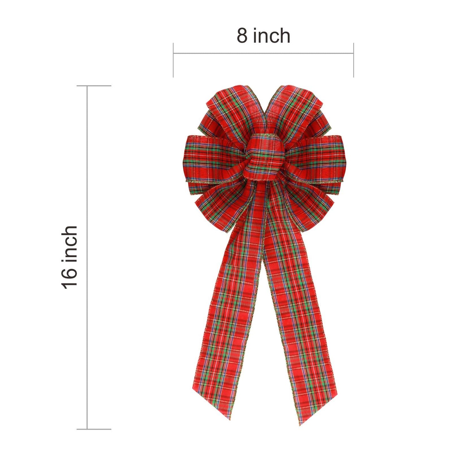 Meseey 2 Pcs 16 x 8 Inch Large Christmas Red and Green Bows Gold Wreaths Bow for Gift Wrapping Tree Topper Front Door Home Decorations