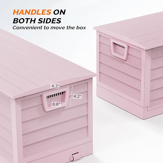 VINGLI 75 Gallon Collapsible Outdoor Storage Box, Simple-to-assemble Plastic Storage Containers with Lid, Patio Deck Box Furniture for Garden, Pool, Balcony, Yard (Pink)