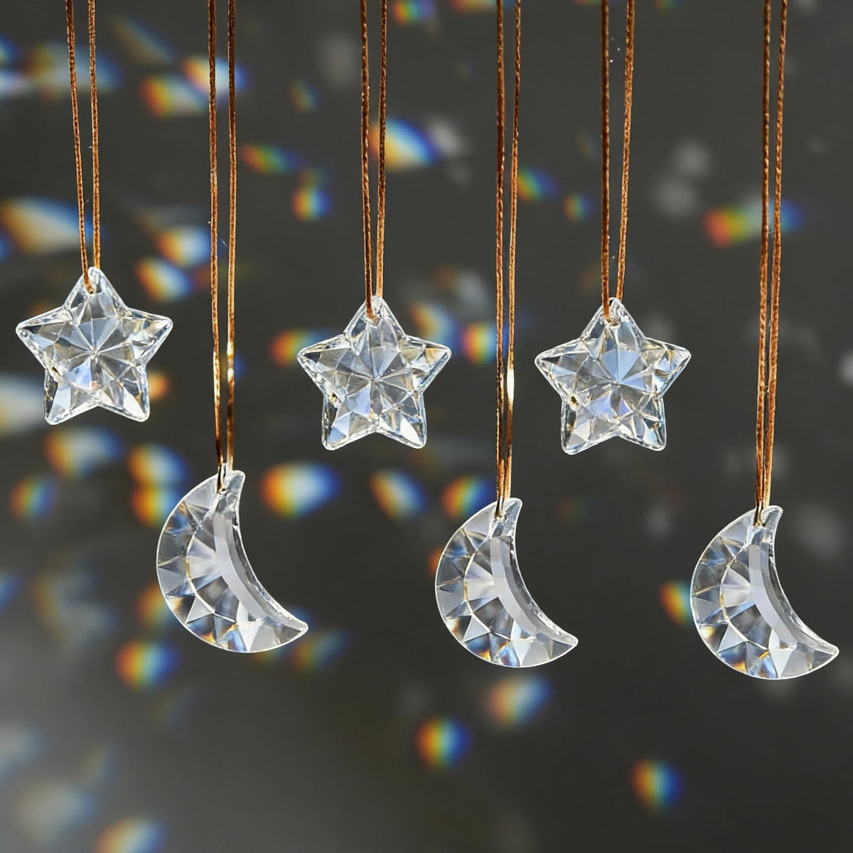 LOULIQIGIFT 12pcs Glass Star and Moon Ornaments Clear Hanging Crystal Prisms Ornaments for Chandelier Parts Home Office Window Decor for Mother's Day Birthday Party