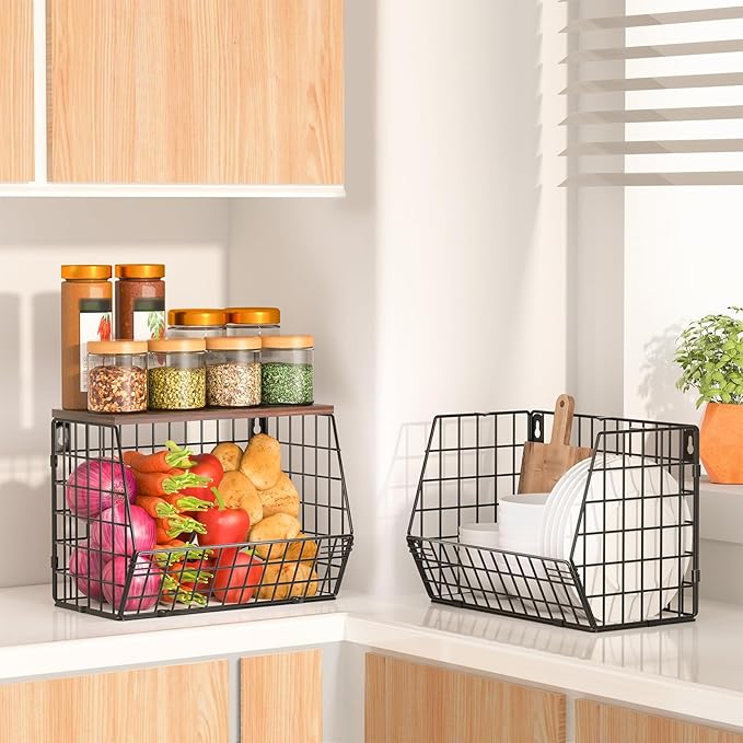 2 Tier Fruit Bowl Fruit Basket for Kitchen Counter Stackable Wall Mounted