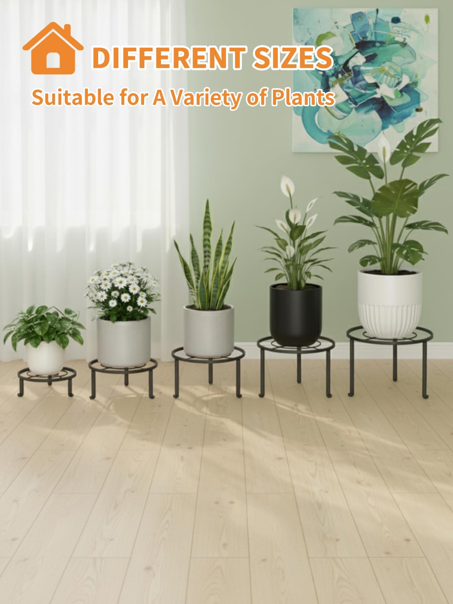 NQW 5 Pack Metal Plant Stand Indoor Outdoor Heavy Duty Rustproof Iron Flower Pot Stand Holder for Multiple Plants, Potted Holder Display Flower Shelf