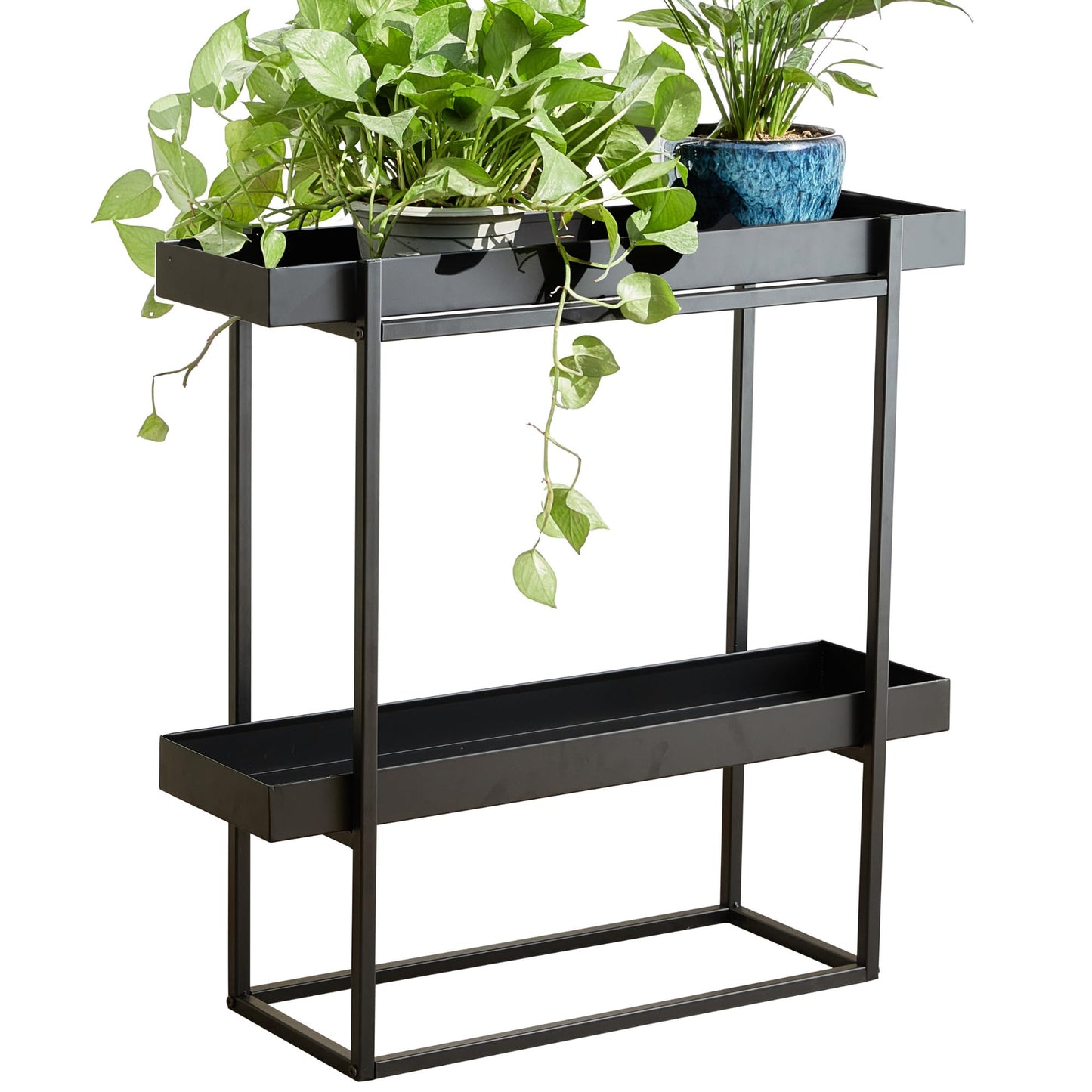 Levende Plante 2 Tier Plant Stand Indoor Outdoor - 29 x 9 x 28 Inches Plant Shelf for Home and Office Decor - Narrow Plant Stand for Lawn, Patio, Balcony and Living Room - Heavy Duty Iron - Black