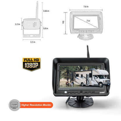 1080P Wireless Backup Camera System for RV, Trucks & Trailers – 7” HD Monitor, Stable Digital Signal up to 980ft, IP69 Waterproof Rear View Camera with Night Vision, Easy Install Kit