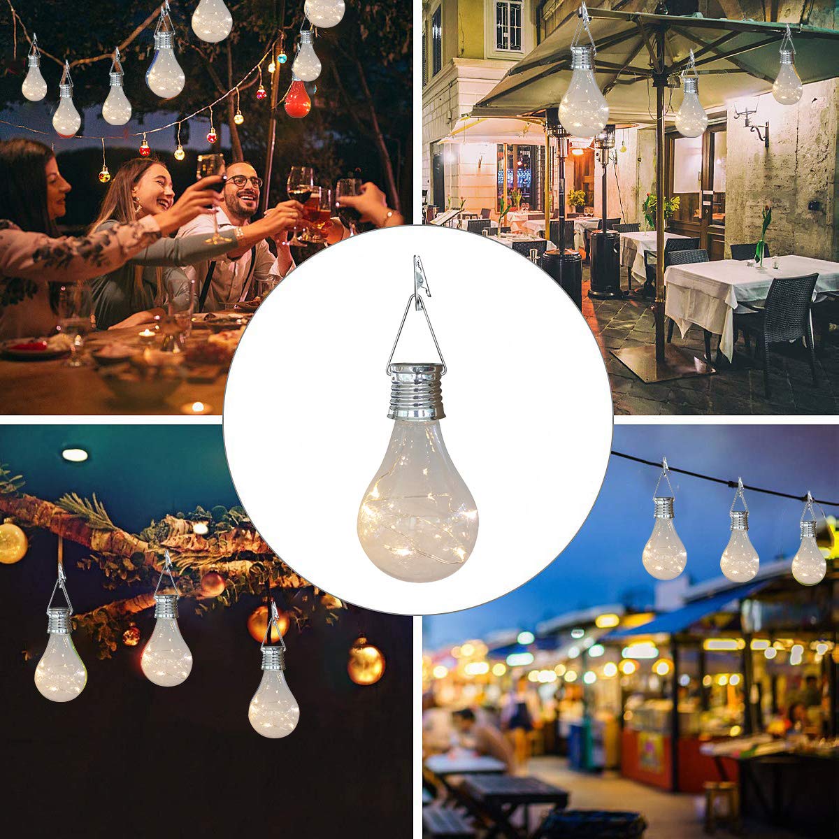 Solar Light Bulbs Outdoor Waterproof Garden Camping Hanging LED Light Lamp Bulb Globe Hanging Lights for Home Yard Christmas Party Holiday Decorations (6 Pack-Clear Bulbs)