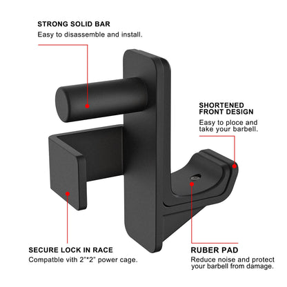 Kipika J-Hooks for 2" x 2" Power Rack with 1" Hole - Bottom Reinforced Steel Hooks with Rubber Pads - Heavy Duty Power Rack Attachments - Squat Rack Accessories for Strength Training - Set of 2