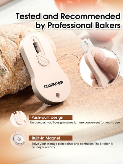 Bread Lame Dough Scoring Tool with Extractable & Magnetic - Sourdough Scoring Tool - Sourdough Bread Baking - Bread Scoring Tool - Scoring Patterns Booklet Includes 5 Bread Razor Blades (Cream)