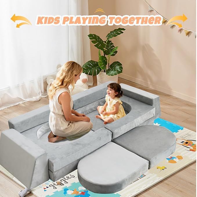 10 Pcs Modular Kids Play Sofa – Versatile Convertible Foam Cushion that Doubles